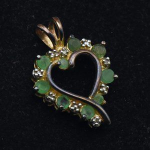 Ross-Simons - Vintage Emerald and Diamonds Gold Tone Sterling Silver Heart Penda